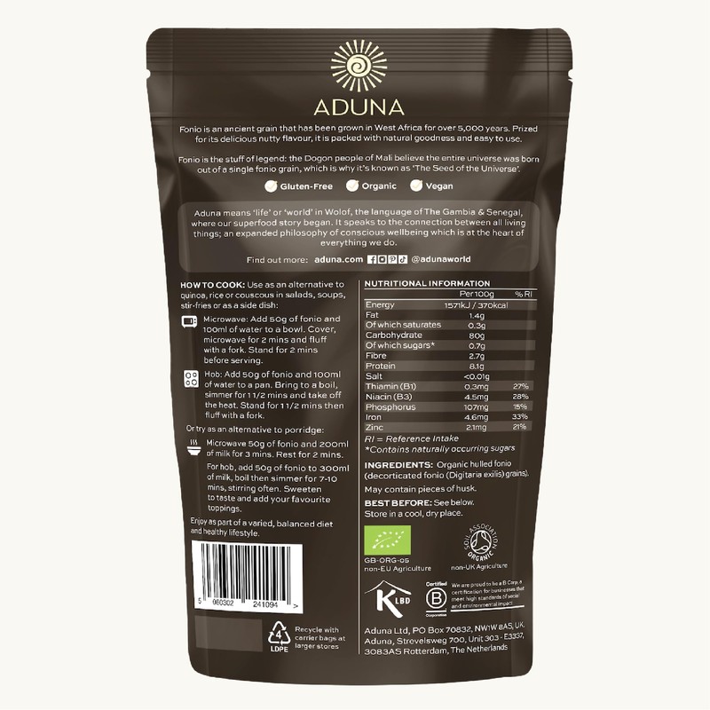 Aduna Organic Fonio Supergrain | Ancient African Whole Grain Rich