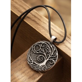 HAQUIL Vintage Antique Tree of Life Pendant Necklace, Faux Leather Cord, Vintage Jewelry Gift for Women, Zinc, No Gemstone