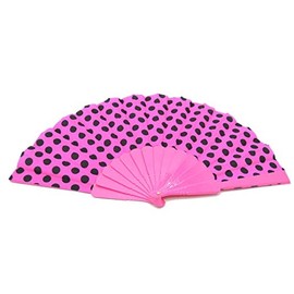 Z&H Pink and Black Polka Dot Fan, Plastic, Traditional Spanish Flamingo Fan, One Size