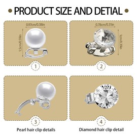 Hair Clips Set, 40 Pieces Crystal and Pearl Mini Pins, Silver White Wedding Hair Accessories for Women