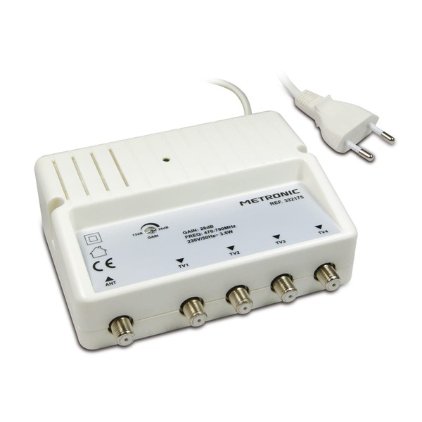 Metronic Amplifier Splitter Shielded Gain Setting 4 Output F Connector