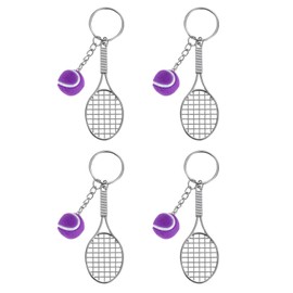 PATIKIL Tennis Keychain, 4Pcs Alloy Mini Tennis Racket Keychain Key Ring Tennis Ball Cute Sports Keyrings for Sport Lovers, Purple
