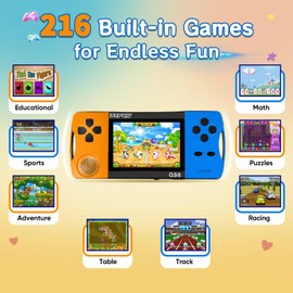 16 Bit Handheld Games for Kids with 3.2" IPS Large Screen Built-in 216 Retro Video Games Portable Gaming Player with Rechargeable Battery Mini Arcade Electronic Toy Gifts for Boys Girls (Blue+Orange)