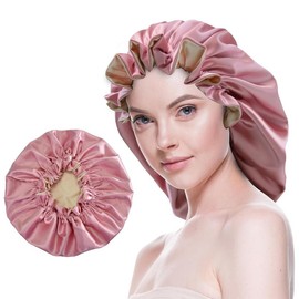 Silk Bonnet for Sleeping Satin Bonnets Double Layer Reversible Hair Cap Bonnet for Women Long Curly Braid Hair (Pink):_Dusty Pink_Medium