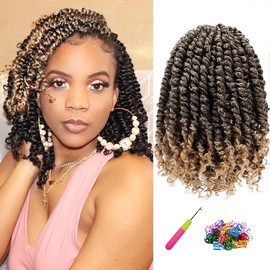 8 Packs Passion Twist Hair 8 Inch Pre-twisted Passion Twist Crochet Hair Pre-looped Crochet Braids Hair for Black Women Passion Twists Braiding Hair Synthetic Hair Extensions(12Strands/Pack; T1B/27#)