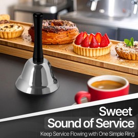 Flexzion Hand Bell Call Bells (2 Pack) with Silver Melodic Steel and Black Handle for Wedding Events Decoration, Clerk, Hotel, Hospital Bed side Food, Alarm, Help Summon, Ringer Witchcraft Supplies