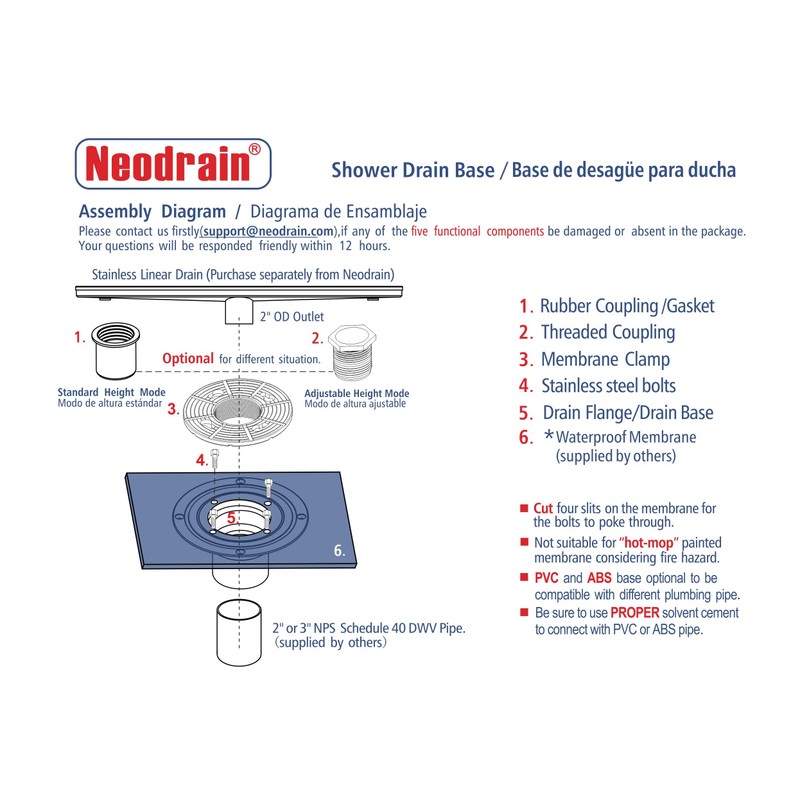 Neodrain 2-Inch ABS Sub Drain, Shower Drain Base, Shower Drain