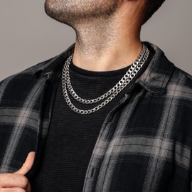 Silvadore 9mm Thick Silver Chain for Men Necklace - Stainless Steel Miami CURB/CUBAN Links - Non-Tarnish Jewelry - 18 Inch / 46cm