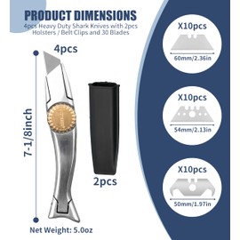 CUTTEREX Heavy Duty Shark Knife Vinyl Knife Utility Knife Roofing Knife Delphin Dolphin Carpet Knife, 4pcs Knives & 30 Blades (4)