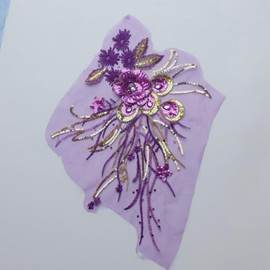 Whakano Embroidery Applique for Sew-On 38 x 28 cm, 3D Flowers Lace Applique with Sequins, Lace Patches, Sequin Trim, Applique for DIY Wedding Dress, Dress, Clothing Decoration, Purple