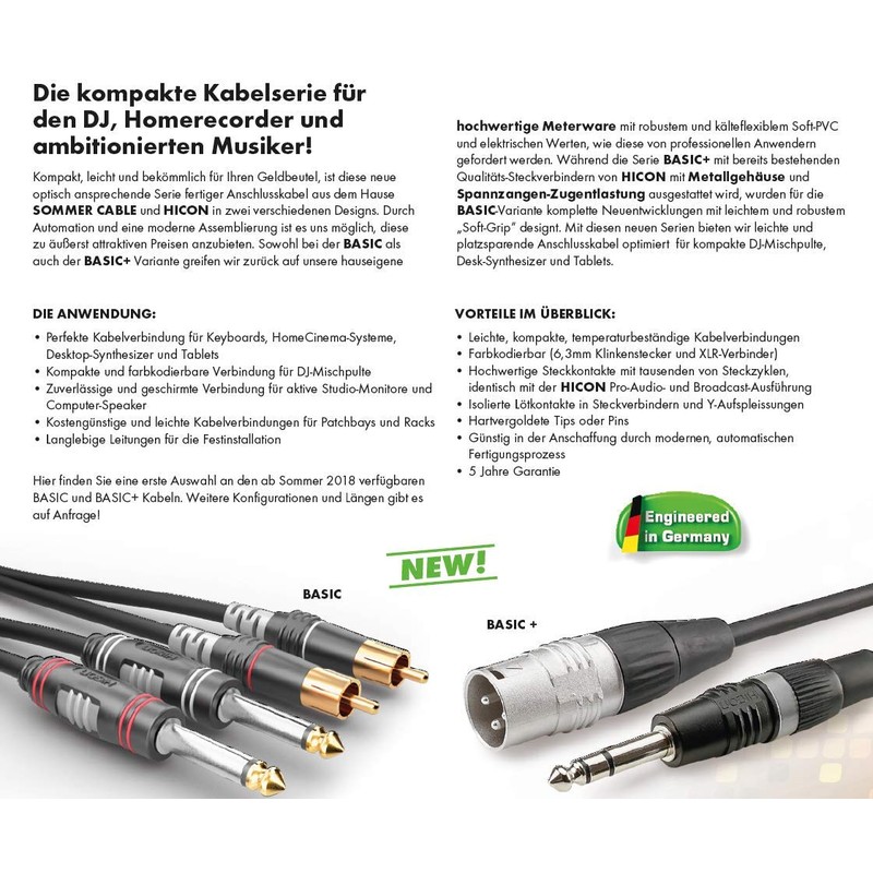 Hicon Sommer Cable HBA-6A-0090 Jack Audio Connection Cable [1x Jack