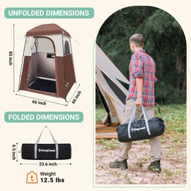 KingCamp Shower Tent, Extra Large Portable Single Shower Tent for Camping Outdoor, Versatile Privacy Tent Dressing Changing Tent with Floor, Coffee