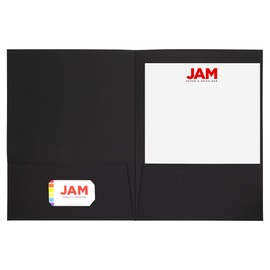 JAM PAPER Two Pocket Textured Linen Presentation Folders - Letter Size Business Folder - Black - Bulk 100/Box