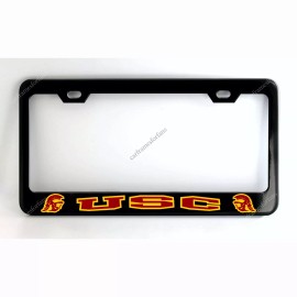 none USC Black License Plate Frame, Custom Made of Powder Coated Metal