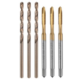 sourcing map Tap and Drill Bit Set, 3pcs M3 x 0.5 Metric Spiral Point Thread Screw Taps & 3pcs 2.5mm Twist Drill Bits, Titanium Coated/Roasted Yellow HSS-6542/M35 HSS-CO Tapping Threading Tool