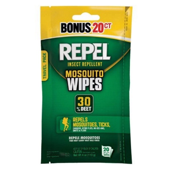 Repel 94100 Sportsmen 30-Percent Deet Mosquito Repellent Wipes, 2 Packs of 20 Count - 40 Total!