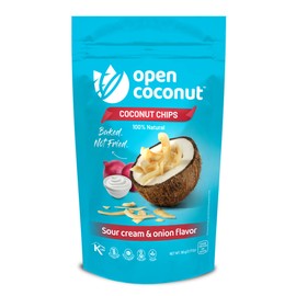 OPEN COCONUT Toasted Coconut Chips | Baked Sour Cream and Onion Chips for Quick & Healthy Snacks | Gluten Free | 3.17 Oz | 1 Pack