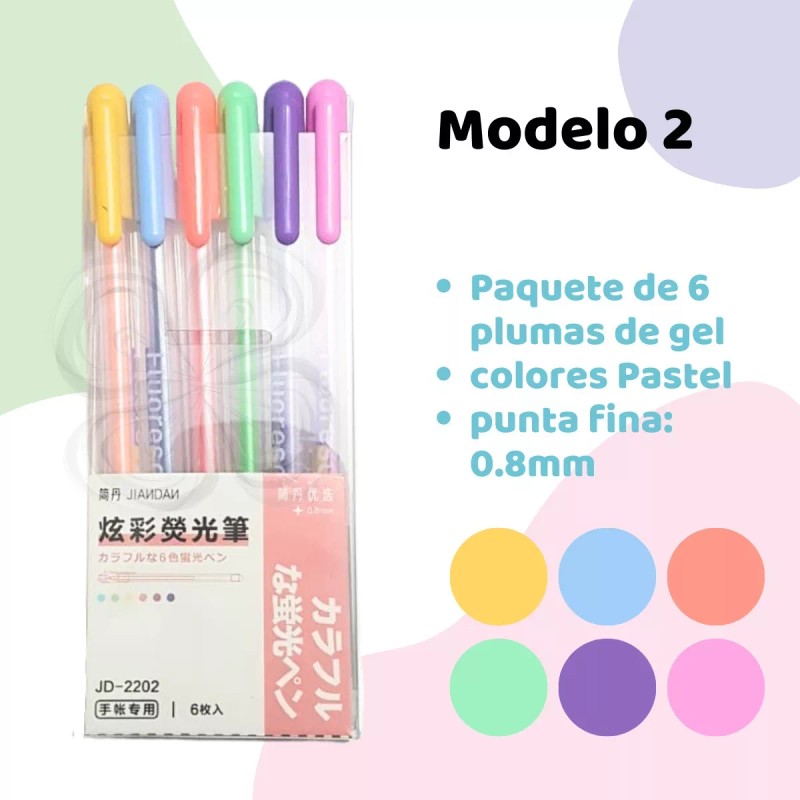 Chaogi Set Plumas Gel 6 Piezas Colores Pastel Papeleria +