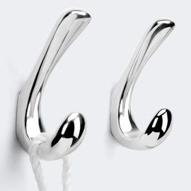 Metaliby 2 Pack Towel Hooks for Bathrooms Wall Mounted, Polished Chrome Bathroom Hooks for Towels, Robe & Towel Hook for Wall, Modern Bath Towel Hook