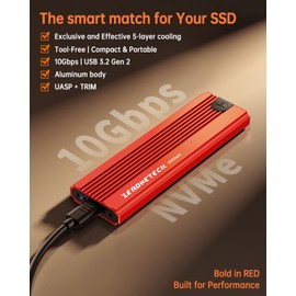 Red M.2 NVMe SSD Enclosure Adapter Tool-Free, 10Gbps USB 3.2 Gen 2 USB C External, M.2 NVMe to USB Reader, Support UASP Trim for NVME M and (B+M) Keys and Size 2230/2242 /2260/2280 SSDs(up to 8TB)