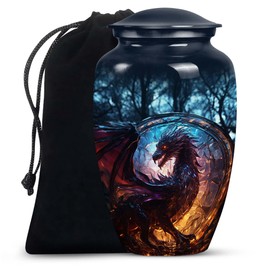 SUBSH Forest Dragon Dusk - Large with Velvet Bag - Urn for Human Ashes for Adult Male & Female - Memorial for Human Remains Mom & Dad - Cremation Urn for Adult Men & Women - Funeral Decorative Urns