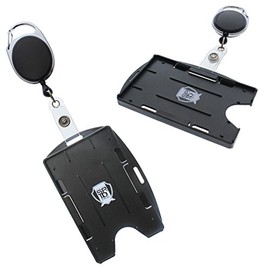 2 Pack - Premium Two Card Plastic Badge Holder - Vertical or Horizontal - with Heavy Duty Retractable Carabiner Clip Badge Reel by Specialist ID (Black)