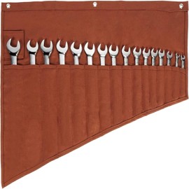 Wrench Roll Organizer, 16 Pockets Wrench Roll Up Pouch with Water Proof Oxford Cloth, Tool Roll Bag for Wrenches Organization, Used for Wrench Organization and Tool Storage (Brown)