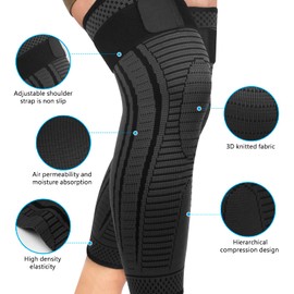 Full Leg Compression Sleeves 2 Pack anti Slip Ventilation Long Knee Support with Wraps for Men and Women, Suite for ACL, PCL, Meniscus Tear, Arthritis, Tendinitis (Black, Small)