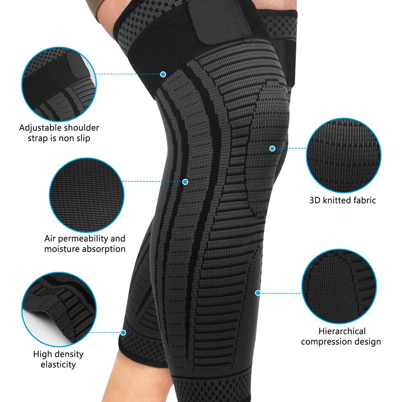 Full Leg Compression Sleeves 2 Pack anti Slip Ventilation Long