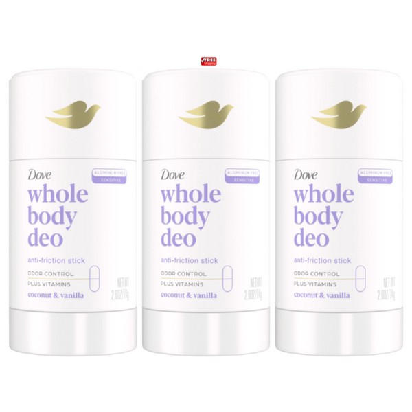 DOVE WHOLE BODY DEODORANT ANTI-FRICTION STICK COCONUT & VANILLA 2.6oz