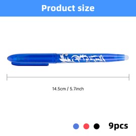 RUCUDIM Erasable Ballpoint Pen, Gel Pen, 9 Rollerball Pens, Erasable Pen, 0.5 mm Erasable Pen, Friction Pens for School Supplies, Office Supplies, Students, Blue/Black/Red