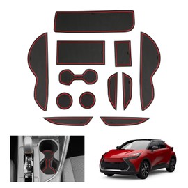 GAFAT Compatible with Toyota C-HR Hybrid 2024 2025 Non-Slip Mats, CHR Year of Manufacture 2024 Rubber Mats Non-Slip for Centre Console Cup Holder Door Seam Mats, C-HR 2024 Accessories (Red)