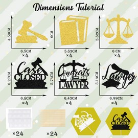 24Pcs Congrats Lawyer Cupcake Topper, Graduation Party Decoration, Lawyer Grad Party Decoration, Best Lawyer Ever, Law School Survivor Case Closed Supplies Gold Black Glitter
