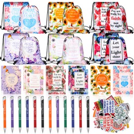 Gueevin 86 Pcs Christian Bulk Gifts for Women Bible Verse Drawstring Gift Bags Bible Verse Pens Bible Notebooks Inspirational Quotes Christian Pens Bible Journal for Women Motivational Christian Gifts