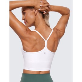 CRZ YOGA Womens Butterluxe Y Back Longline Sports Bras - Spaghetti Straps Racerback Padded Yoga Workout Crop Tank Top White Medium