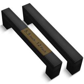 MEGA HANDLES 12 Pack I Cabinet Pulls 5.5 Inch, Stainless Steel Cabinet Handle Pulls I Ideal for Kitchen Drawer, Cabinets, Door, Cupboard I Hardware for Cabinets - Hole Distance 5 Inch - Matte Black
