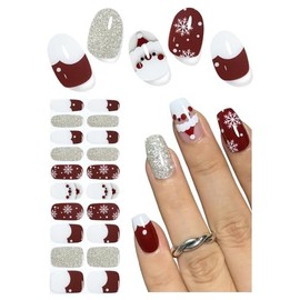 Christmas Semi Cured Gel Nail Strips, Santa Claus 20pcs Adhesive UV Sticker, Wraps for Home Manicure DIY