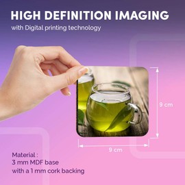 Destination Vinyl ltd Great Coasters (Set of 4) Square - Healthy Green Tea Organic Drink Drink Glossy Coasters/Tabletop Protection for Any Table Type #16538