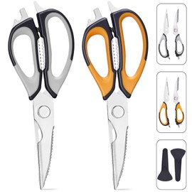 2 Pack Kitchen Scissors All Purpose Set with Magnetic Holder, Heavy Duty Kitchen Shears for Meat,Vegetable,Chicken,Fish,dismountable cooking scissors