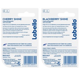 Labello Lip Balms Set, 1x Cherry With 1x Blackberry Lip Balm, 4.8g Multipack, Flavoured Lip Balm, 24 Hour Lip Care Protection