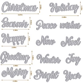 Hying Christmas Words Cutting Dies for Card Making, Xmas Greeting Words Die Cuts Happy New Year Letters Dies Stencils Embossing Template for Craft Scrapbooking DIY Photo Album Decorations