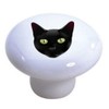 Set of 2 Black Cat Head Ceramic Cabinet Drawer Knobs