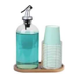 Mouthwash Dispenser With Stand Glass Mouth Wash Bottle 15pcs Disposable Cups Mouthwash Dispenser for Bathroom
