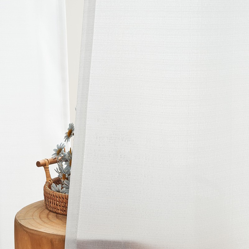 Topfinel Voile Curtains with Eyelets, Semi-Transparent Curtains, Linen Texture, Yarn