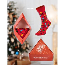 Rainbow Socks - Women's Men's Christmas Socks in a Gift Box - Christmas Socks in Box - 1 Pair, 1 x Christmas light