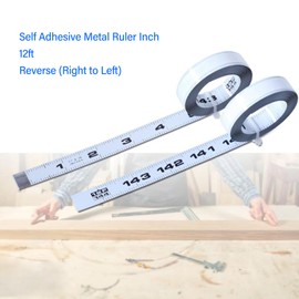 Self Adhesive Measuring Tape, Carbon Steel Imperial Scale Workbench Ruler, Right to Left Sticky Measure Tape with Adhesive Backing for Woodworking, Saw, 12FT 144inch