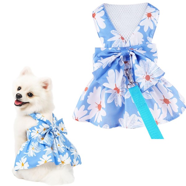 Small Dog Harness Dress Cat Princess Dresses Summer Daisy Clothes