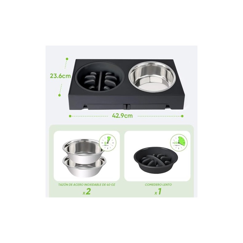 LUKITO 3pcs Comedero Elevado para Perro con 2 Cuencos De