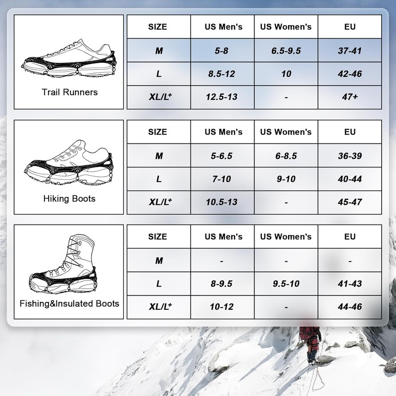 Ice Cleats Traction Snow Grips - 19 Stainless Steel Spikes
