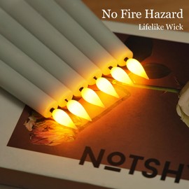 Homemory 12 Pcs Waxy Flameless Taper Candles with Remote, Led Flameless Candlesticks Classic Tall Candle, Flickering Battery Operated Taper Candles for Bedroom, Dining Room, White, 9.6 inches